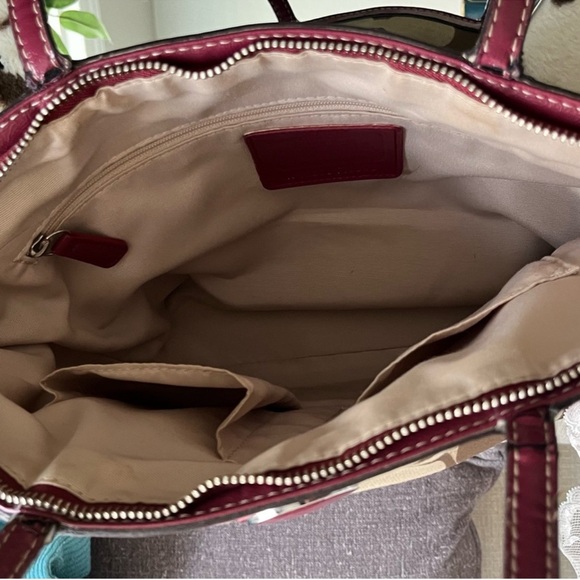 Coach Signature Canvas Shoulder Bag - Brown and Red - Picture 9 of 15